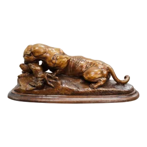 Antoine-Louis Barye (French, 1796-1875) Jaguar Devorant Un Lievre" Bronze Sculpture
