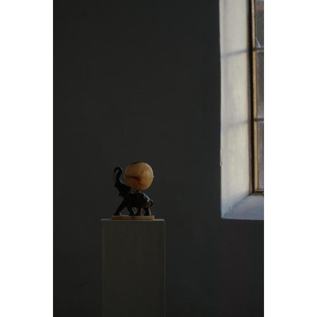 1920s Early 20th Century Art Deco Elephant Table Lamp with Alabaster Globe, 1930s For Sale - Image 5 of 18