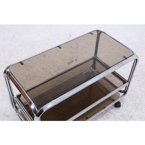 Silver Mid-Century Chrome and Smoked Glass Serving Trolley, 1970s For Sale - Image 8 of 15