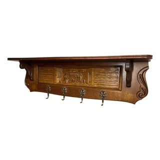 Antique French 4 Hook Ornate Carved Coat Plate Rack For Sale