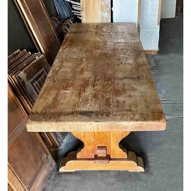 Wood Antique Trestle Dining Table For Sale - Image 7 of 11