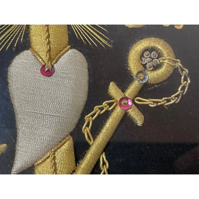 Gold Antique Hand Embroidered Greek Christian Orthodox Sailor Crucifix Cross Art For Sale - Image 8 of 11