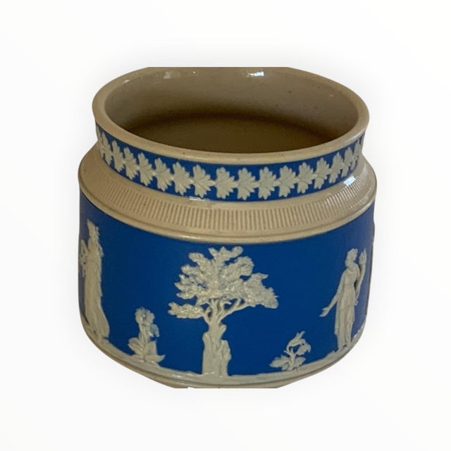 Ceramic Antique Copeland Late Spode Blue Jasperware Cache Pot Planter Neoclassical Figures C. 1894-1910 For Sale - Image 7 of 8