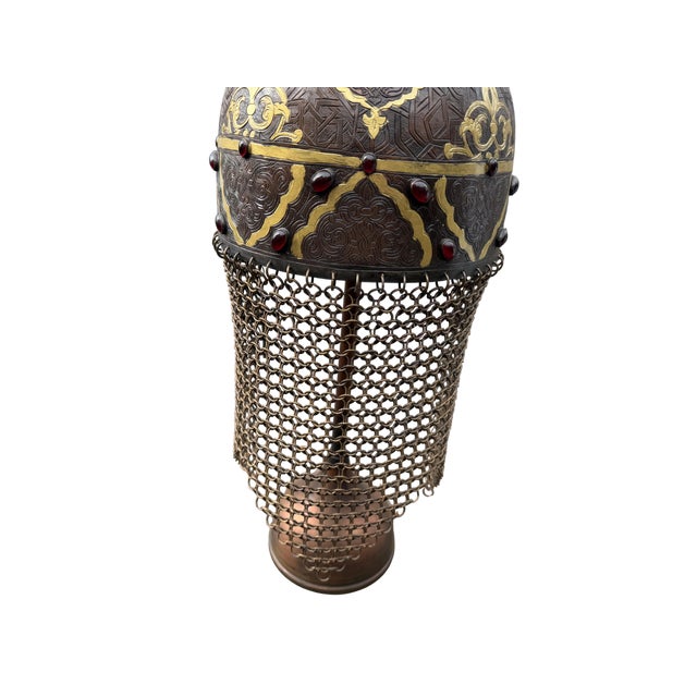 Metal Jeweled Engraved Copper Helmet For Sale - Image 7 of 15