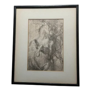 Mid 20th Century Drawing of a Rider and Fallen Foe, Framed
