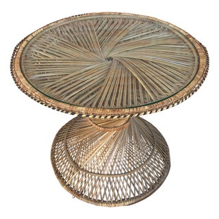 20th Century Spanish Turned Round Bamboo Coffee Table with Glass Top For Sale