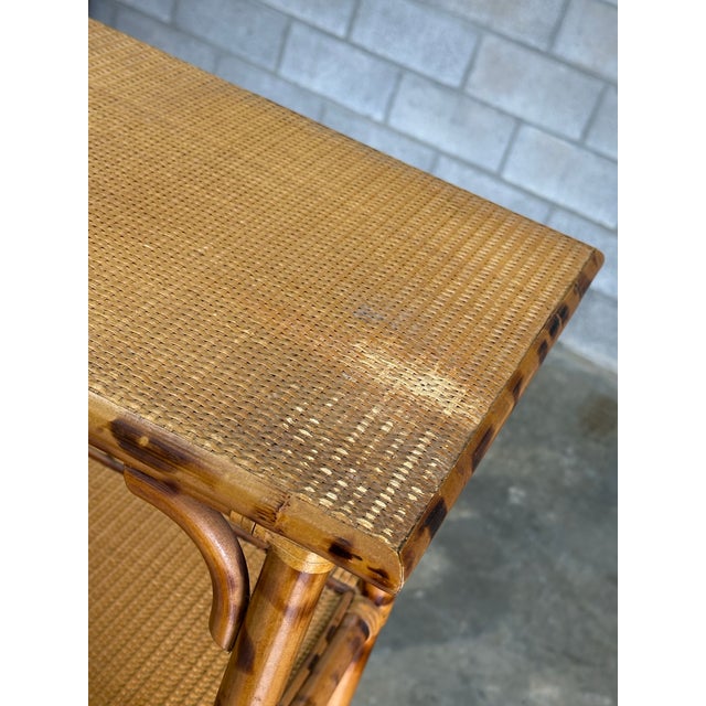 1980s British Colonial Faux Bamboo and Cane Tall Shelf For Sale - Image 9 of 9