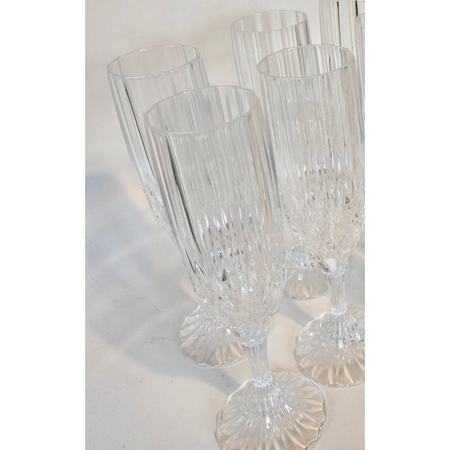 Vintage French Crystal Champagne Flutes- Set of Eight For Sale - Image 9 of 15
