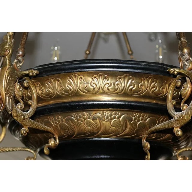 Black ​Antique 1900s French Empire Style Figural Carved Dragons 9 Light Chandelier For Sale - Image 8 of 9