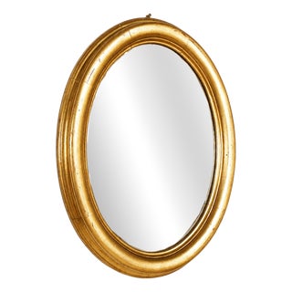 Italian Oval Giltwood Mirror with Gold Leaf Finish, 1850 For Sale