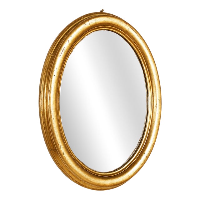 Italian Oval Giltwood Mirror with Gold Leaf Finish, 1850 For Sale