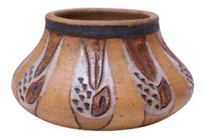 Small Vintage Studio Stoneware Vase in Ochre With Sgraffito Decoration