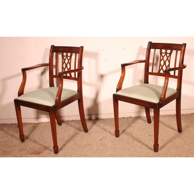 Tan Mahogany Armchairs in the style of Hepplewhite, 1890s, Set of 2 For Sale - Image 8 of 12