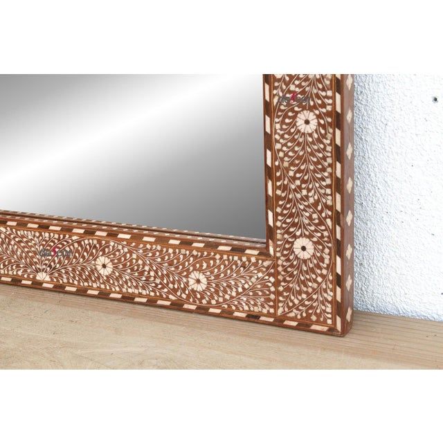 1980s Grand Artisanal Floral Inlay Walnut Finish Mirror For Sale - Image 5 of 8