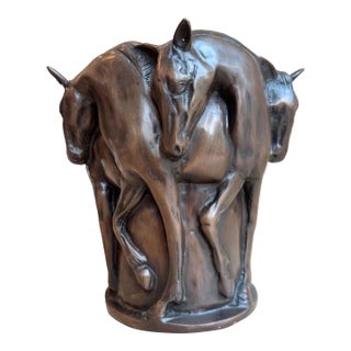 Substantial European Cast Bronze Five Horses Vase / Sculpture For Sale