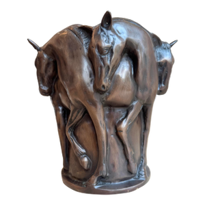 Vintage European Cast Bronze Five Horses Vase Sculpture, Circa 1980, Heavy