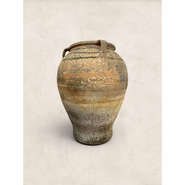 Terra Cotta Late 19th Century X Large (32" H) Pair of Antique Greek Terracotta Olive Jars With Weathered Patina For Sale - Image 8 of 14