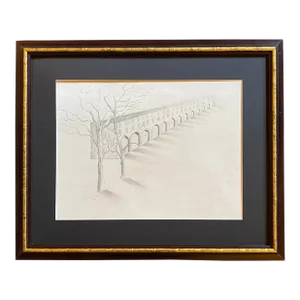Pencil Drawing of Trees and Doorways, Framed