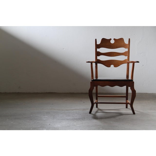 Vintage Brutalist Oak Razorblade Black Leather Armchair by H. Kjærnulf, 1960s For Sale - Image 9 of 18