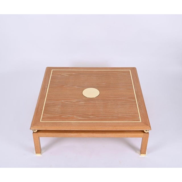 Coffee Table in Oak and Brass by Tommaso Barbi, Italy, 1970s For Sale - Image 4 of 18