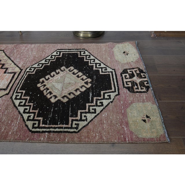 Colorful Pink Brown Red Runner Rug Vintage Turkish Oushak Wool Handmade Runner For Sale - Image 10 of 11