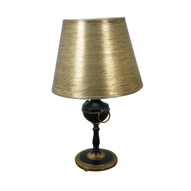 Neoclassical Vintage Black Brass Neoclassical Mantle Urn Boudoir Vanity Table Lamp 15" For Sale - Image 3 of 14