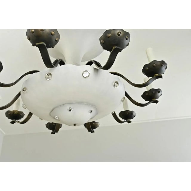 White French Vintage Art Deco Style Painted Metal Chandelier For Sale - Image 8 of 12