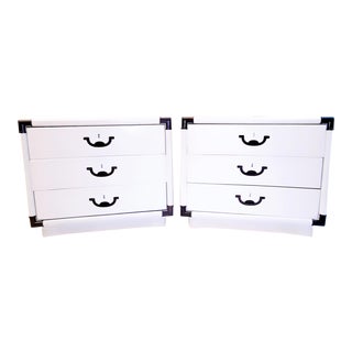 1960s Drexel Accolade White Lacquered Campaign Nightstands - a Pair For Sale
