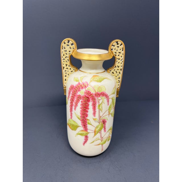 Ceramic Antique Royal Worcester Blush Ivory Porcelain Twin-Handled Aesthetic Movement Vase, England c.1900 For Sale - Image 7 of 8