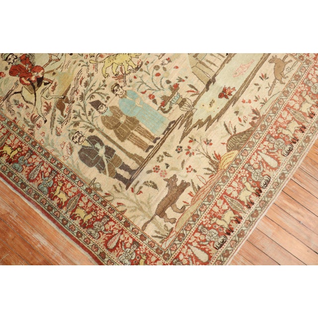 Textile Early 20th Century Persian Tabriz Hunting Animal Pictorial Scatter Rug - 4'6" x 6' For Sale - Image 7 of 10
