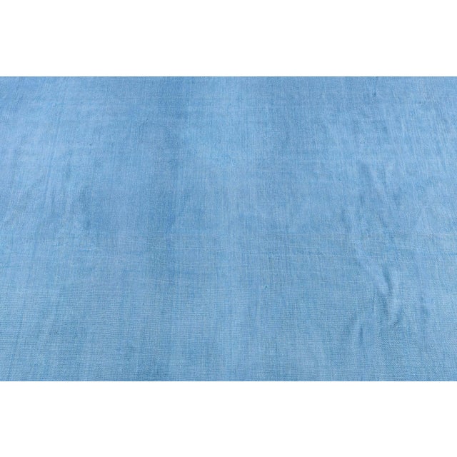 English Doris Leslie Blau Indian Dhurrie Mid-Century Light Blue Flatweave Cotton Rug For Sale - Image 3 of 9