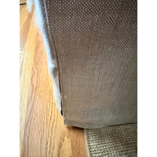 2020s Restoration Hardware Belgian Slipcovered Slope Arm Bench-Cushion Sofa in Sand Performance Linen, 7ft (Pair Available) For Sale - Image 5 of 14