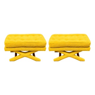 Mid -Century Modern Tufted X-Base Benches For Sale