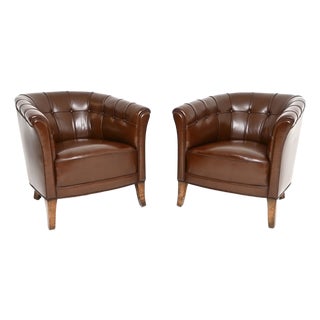 Vintage Swedish Leather Armchairs, 1950s, Set of 2 For Sale