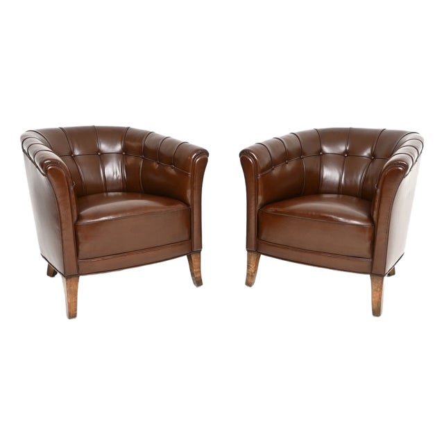 Vintage Swedish Leather Armchairs, 1950s, Set of 2 For Sale