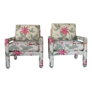 Pair of Vintage Upholstered Parsons Chairs in the Style of Milo Baughman For Sale