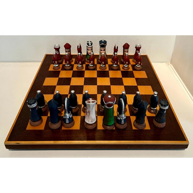 Chess Checker Board with Hand Crafted Ceramic Chess Pieces For Sale In Los Angeles - Image 6 of 12