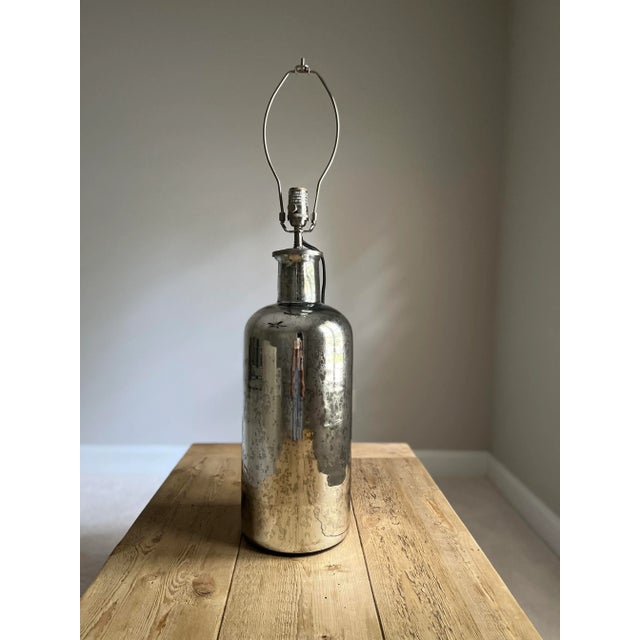 Rustic European Restoration Hardware Mercury Glass Medium Table Lamp W/ Shade For Sale - Image 3 of 7