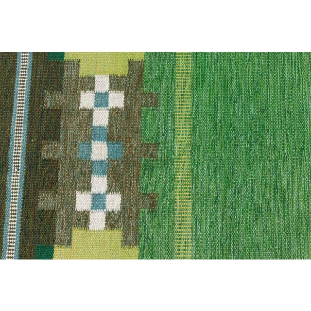 Mid-Century Modern Doris Leslie Blau Vintage Swedish Rug in Lush Greens and Geometric Patterns For Sale - Image 3 of 8
