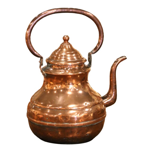19th Century French Hand-Hammered Copper Tea Kettle With Swing Handle For Sale