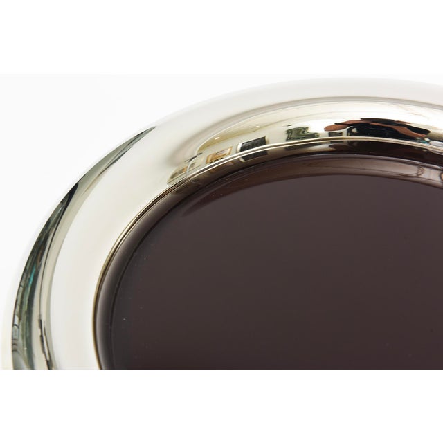 Vintage Italian Nickel Silver and Brown Enamel Round Tray 70's For Sale - Image 4 of 9
