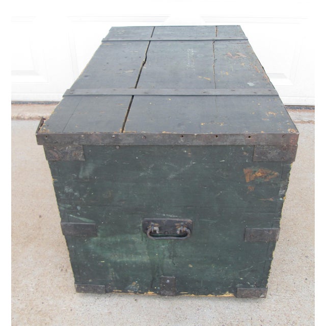 Antique Green Maritime Seaman’s Chest Ship Chest For Sale - Image 6 of 18