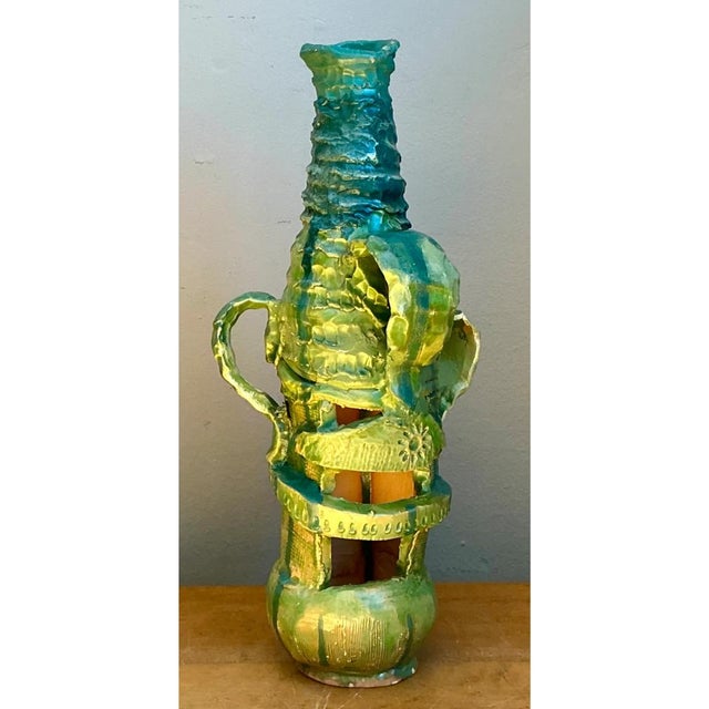 Late 20th Century Vintage Abstract Glazed Cutout Ceramic Vase For Sale - Image 5 of 12