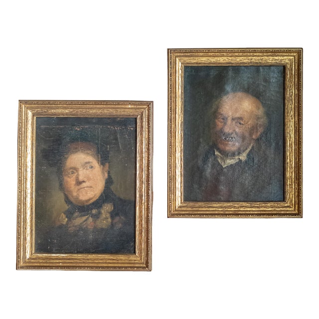 19th Century Pair of Portraits of Husband and Wife "Marital Bliss" For Sale