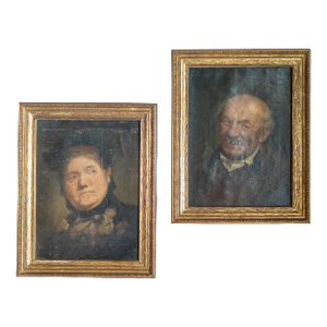 19th Century Pair of Portraits of Husband and Wife "Marital Bliss"