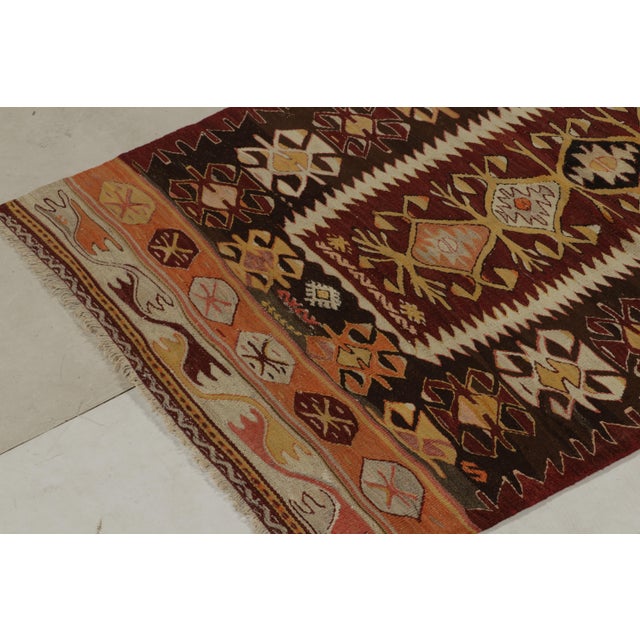 1940s Vintage Konya Kilim in Red, Beige-Brown and Orange Tribal Pattern For Sale In New York - Image 6 of 9
