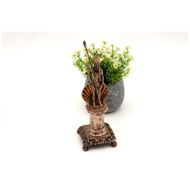 Metal Silver Toothpick Holder with Poseidon Figure For Sale - Image 7 of 8