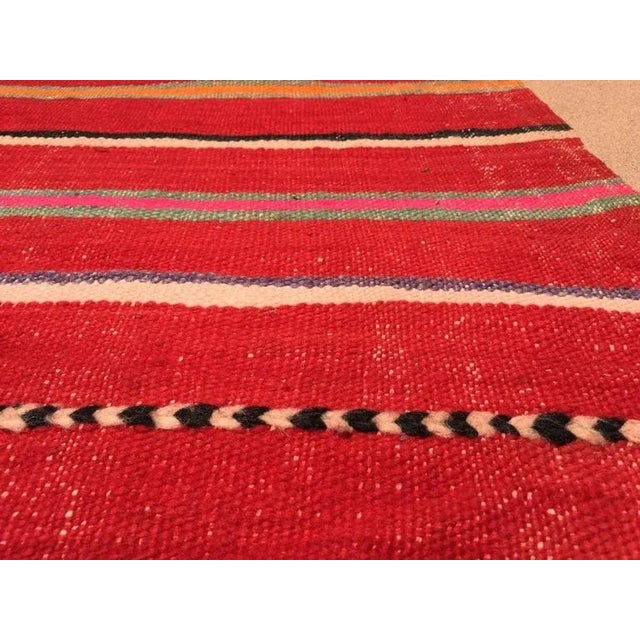 Vintage Moroccan Berber Kilim Rug in Burgundy, Pink and Orange Stripes 1960s For Sale - Image 11 of 12