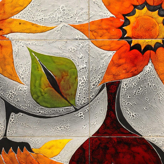 Ceramic Modernist Ceramic Tile Wall Plaque of Sunflowers Signed Gilbert Valentin For Sale - Image 7 of 18
