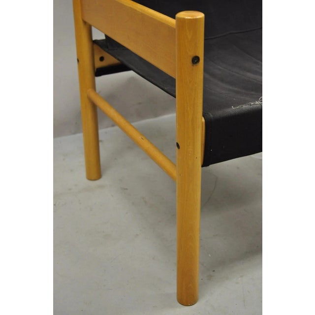 Vintage Mid Century Modern Scandinavian Black Canvas Birch Wood Lounge Chair For Sale In Philadelphia - Image 6 of 11